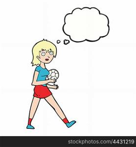 cartoon soccer girl with thought bubble