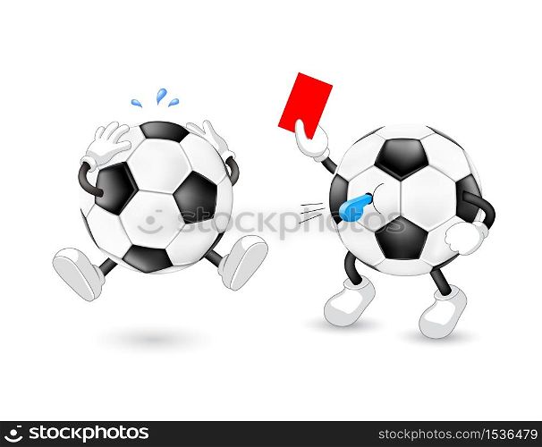 Cartoon soccer referee giving red card. Sport character design. Illustration isolated on white background.