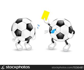 Cartoon soccer referee giving yellow card. Sport character design. Illustration isolated on white background.