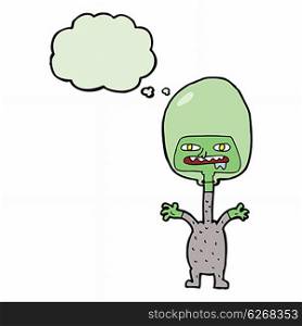 cartoon space alien with thought bubble