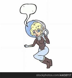 cartoon space woman with speech bubble