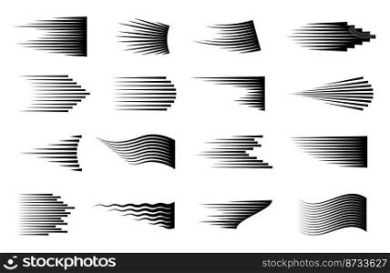 Cartoon speed lines. Action line, black fast actions comic or manga style elements. Speeding move abstract gradient effects, exact vector set. Illustration of effect line pattern. Cartoon speed lines. Action line, black fast actions comic or manga style elements. Speeding move abstract gradient effects, exact vector set