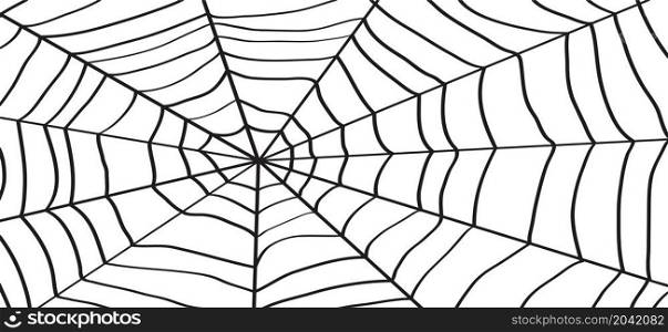Cartoon spider web for happy halloween party, october. Flat vector cobweb background. insect pictogram or logo. Drawing line pattern.