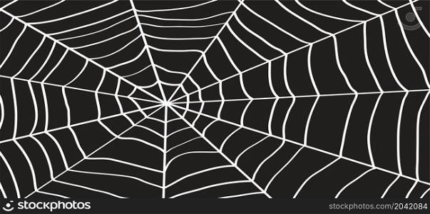 Cartoon spider web for happy halloween party, october. Flat vector cobweb background. insect pictogram or logo. Drawing line pattern.