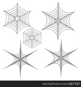 Cartoon spider web silhouettes collection illustration on white background.