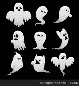 Cartoon spooky ghost character set .Vector illustration