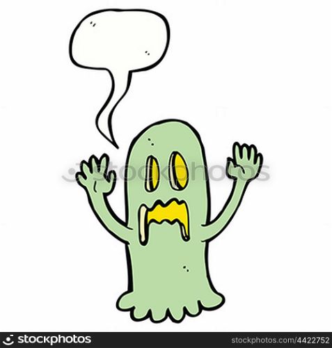 cartoon spooky ghost with speech bubble