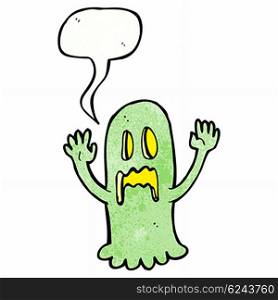 cartoon spooky ghost with speech bubble