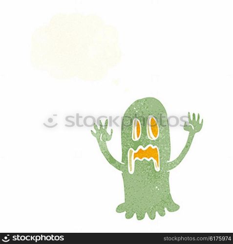 cartoon spooky ghost with thought bubble