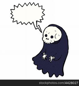 cartoon spooky ghoul with speech bubble