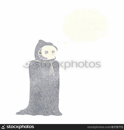 cartoon spooky halloween costume with thought bubble