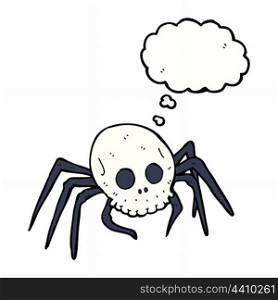cartoon spooky halloween skull spider with thought bubble