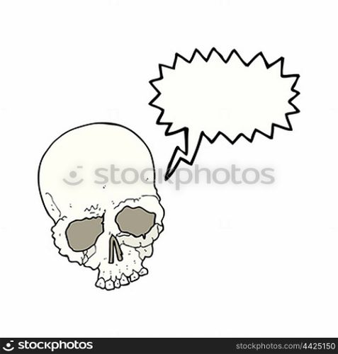 cartoon spooky old skull with speech bubble