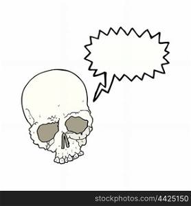 cartoon spooky old skull with speech bubble