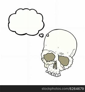 cartoon spooky old skull with thought bubble
