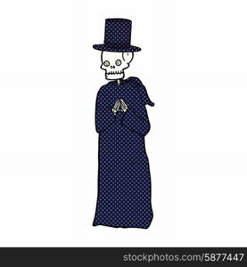 cartoon spooky skeleton wearing robe and top hat