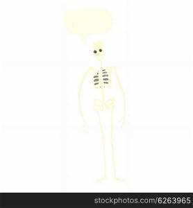 cartoon spooky skeleton with speech bubble