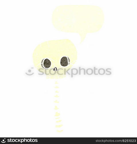 cartoon spooky skull and spine with speech bubble