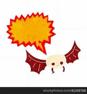 cartoon spooky skull bat with speech bubble