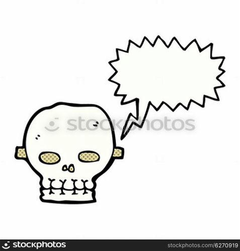 cartoon spooky skull mask with speech bubble