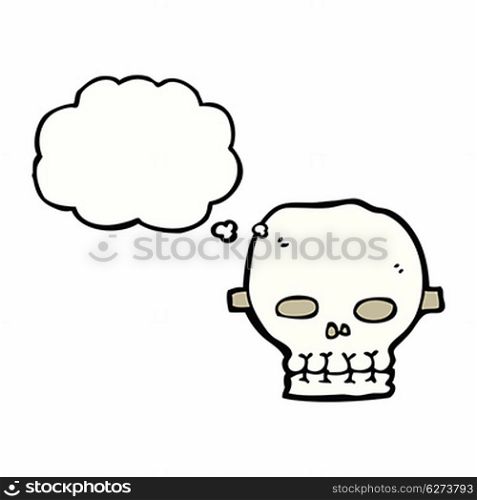 cartoon spooky skull mask with thought bubble
