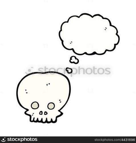 cartoon spooky skull symbol with thought bubble