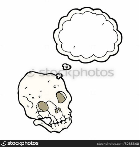 cartoon spooky skull with thought bubble