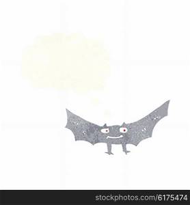 cartoon spooky vampire bat with thought bubble