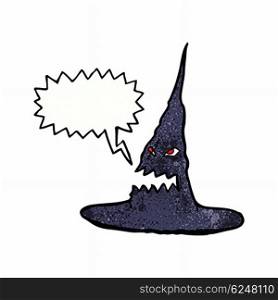 cartoon spooky witches hat with speech bubble