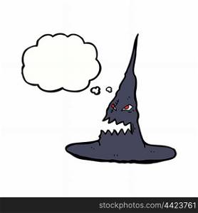 cartoon spooky witches hat with thought bubble