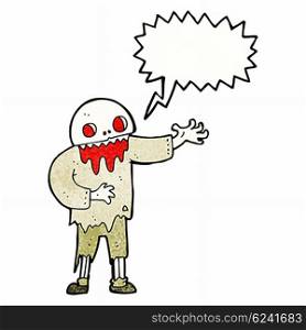 cartoon spooky zombie with speech bubble
