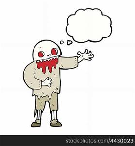 cartoon spooky zombie with thought bubble
