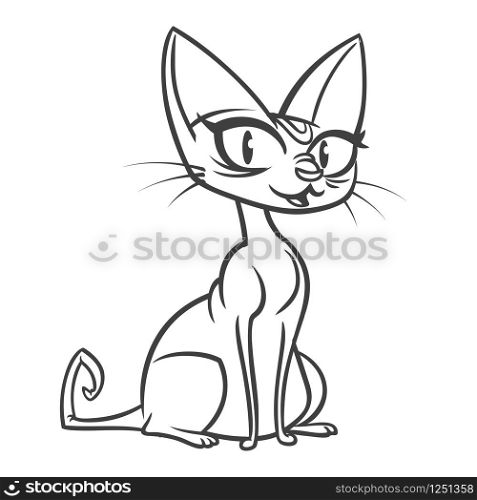 Cartoon spynx cat outlined. Vector illustration of sphynx cat for coloring book