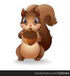 Cartoon squirrel holding acorn