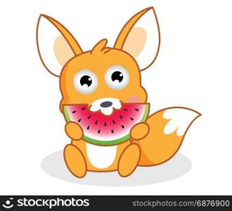 cartoon squirrel is eating watermelon