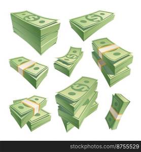 Cartoon stack banknotes. Stacks cash green money, dollar bills, stacking dollar banknote, pile cashs paper currency, heap 100 payment note pack, isolated recent vector illustration. Money cash cartoon. Cartoon stack banknotes. Stacks cash green money, dollar bills, stacking dollar banknote, pile cashs paper currency, heap 100 payment note pack, isolated recent vector illustration