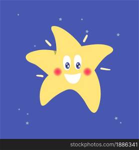 Cartoon star shining on the sky. Flat vector illustration