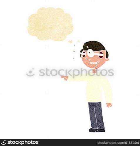 cartoon staring man with thought bubble