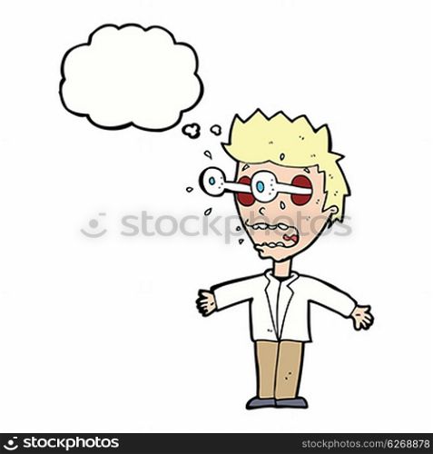 cartoon staring man with thought bubble