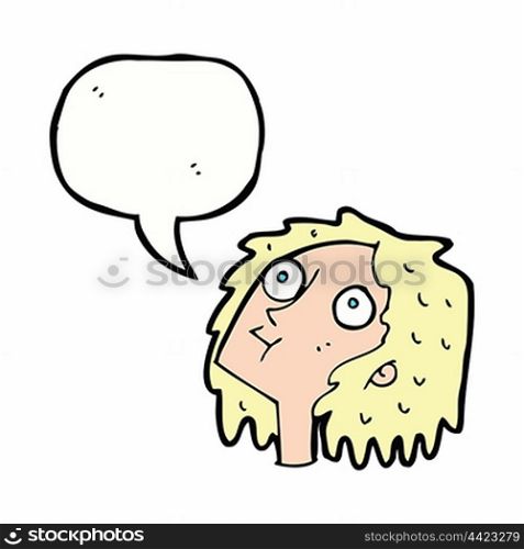 cartoon staring woman with speech bubble