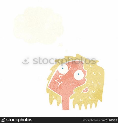 cartoon staring woman with thought bubble