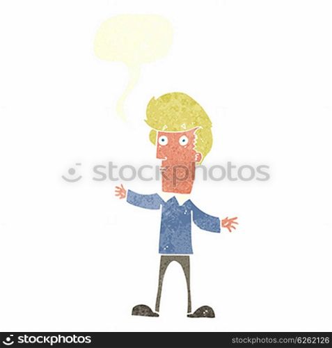 cartoon startled man with speech bubble