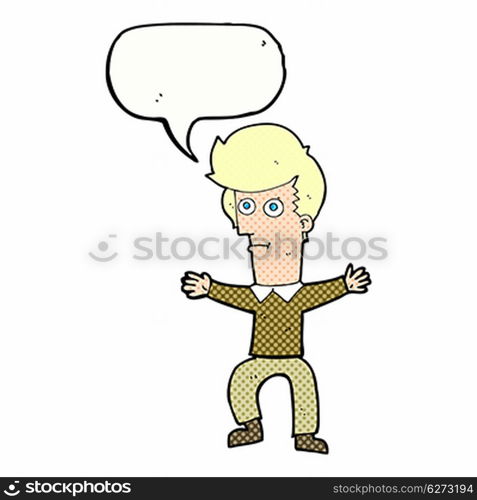 cartoon startled man with speech bubble