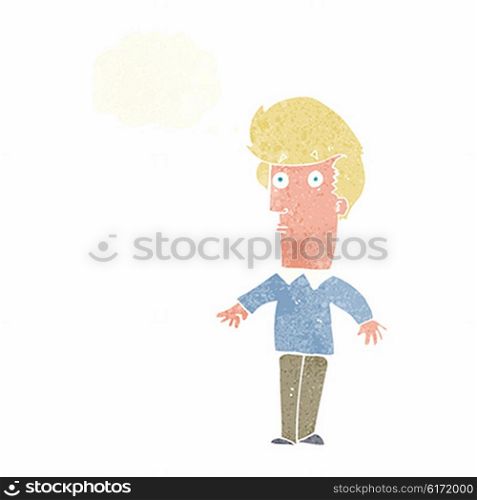 cartoon startled man with thought bubble