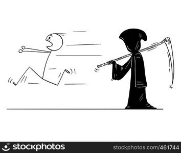 Cartoon stick figure drawing conceptual illustration of grim reaper ...