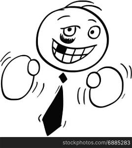 Cartoon stick man illustration of smiling business man businessman with boxing gloves.