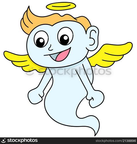 cartoon sticker of a boy's spirit flying with wings