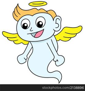 cartoon sticker of a boy's spirit flying with wings