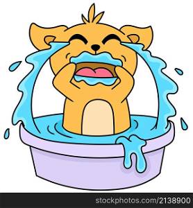 cartoon stickers of a cat is very sad crying to fill the tub