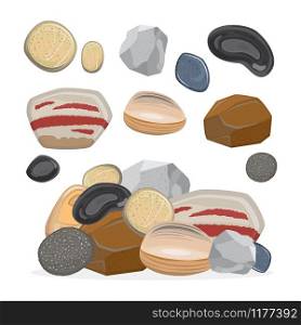 Cartoon stone set and stone rock vector illustration. Stones and rocks. Cartoon stone set vector illustration